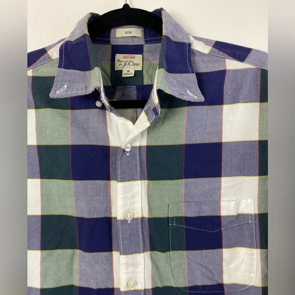 J. Crew Plaid Blue Green White Long Sleeve Button Down Shirt Casual Men’s Medium - Picture 9 of 14